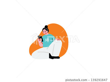 An illustration of a woman relaxing and using her smartphone. 139291647