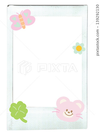 Illustration of polaroid frame with butterfly, flower, teddy bear, clover leaf for card print, photo decoration, template, poster, notepad, sticky note, memo, banner, postcard, border, social media 139292130