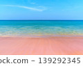 Beautiful beach with pink clean sand and ocean waves. 139292345