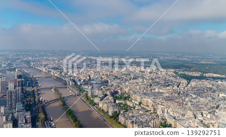 Aerial view of Paris and Seine river from Eiffel tower Aerial view of Paris and Seine river from Eiffel tower 139292751