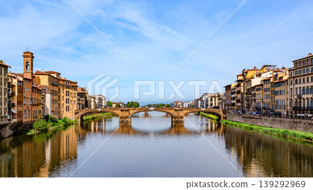 Florence, Ponte Santa Trinita medieval Bridge landmark on Arno river, Tuscany, Italy Florence, Ponte Santa Trinita medieval Bridge landmark on Arno river, Tuscany, Italy 139292969