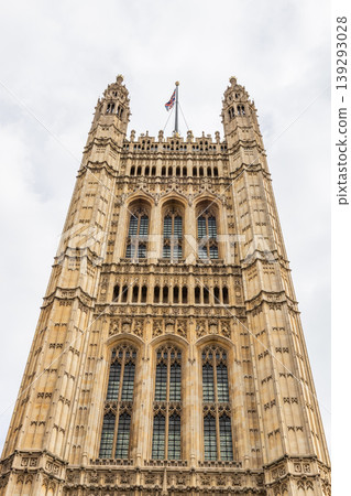 Low angle view of the Victoria Tower at the Palace of Westminster Low angle view of the Victoria Tower at the Palace of Westminster 139293028