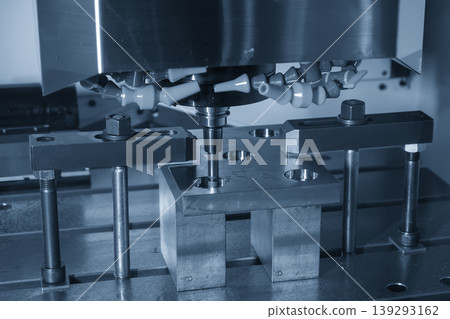 High-precision CNC milling machine performing internal hole surface finishing with a grinding tool. High-precision CNC milling machine performing internal hole surface finishing with a grinding tool. 139293162