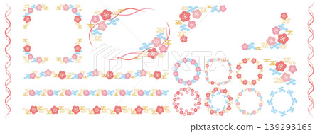Retro pop plum blossom frame and decoration set 139293165