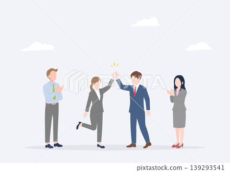 New employees high-five each other in celebration, while senior employees applaud in appreciation. New employees high-five each other in celebration, while senior employees applaud in appreciation. 139293541