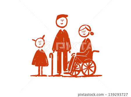 A gentle, hand-drawn style illustration depicting a wheelchair user and their caregiver together. 139293727
