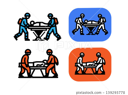 救援行動中救援人員和擔架的示意圖。 救援行動中救援人員和擔架的示意圖。 139293778