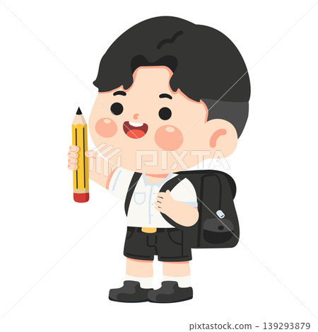 Boy Holding Pencil With Backpack Ready For School Boy Holding Pencil With Backpack Ready For School 139293879