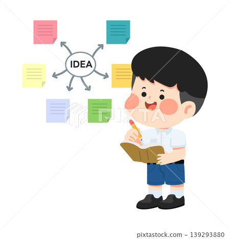 Boy Writing Ideas on Sticky Notes Boy Writing Ideas on Sticky Notes 139293880