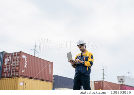 Engineers Inspect Cargo Shipment at Container Yard, Logistics Concept. 139293939