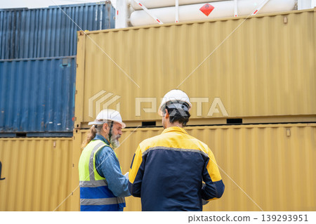 Engineers Inspect Cargo Shipment at Container Yard, Logistics Concept. 139293951