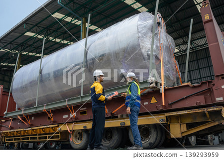 Engineers Inspect Cargo Shipment at Container Yard, Logistics Concept. Engineers Inspect Cargo Shipment at Container Yard, Logistics Concept. 139293959