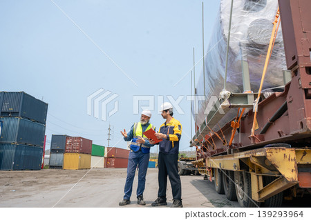 Engineers Inspect Cargo Shipment at Container Yard, Logistics Concept. 139293964