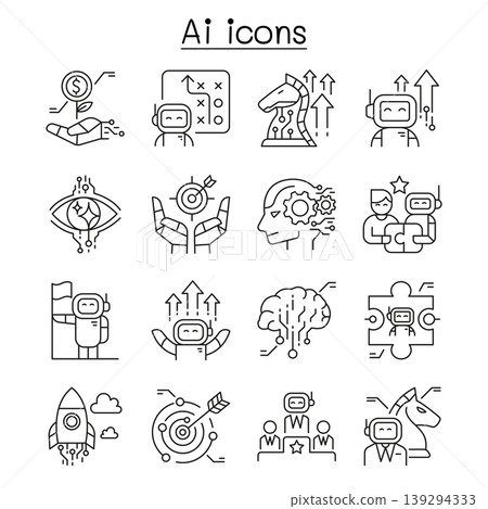 Ai automation icon set line outline symbol Ai automation icon set line outline symbol 139294333