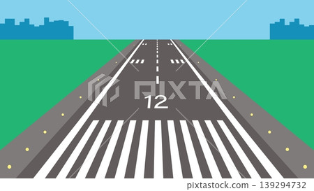 Isometric airfield runway against a clear sky and a cityscape in the distance. 3D cartoon vector isolated on white background Isometric airfield runway against a clear sky and a cityscape in the distance. 3D cartoon vector isolated on white background 139294732