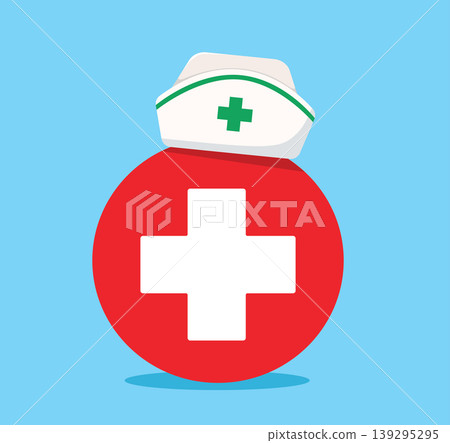 Pharmacy Cross with Nurse Hat Medical Healthcare Vector Illustration Pharmacy Cross with Nurse Hat Medical Healthcare Vector Illustration 139295295