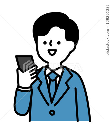 An illustration of a smiling man talking on his smartphone. 139295385