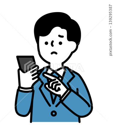 An illustration of a man with a troubled expression operating his smartphone. An illustration of a man with a troubled expression operating his smartphone. 139295387