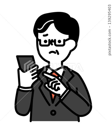 An illustration of a senior man operating a smartphone with an anxious expression. An illustration of a senior man operating a smartphone with an anxious expression. 139295403