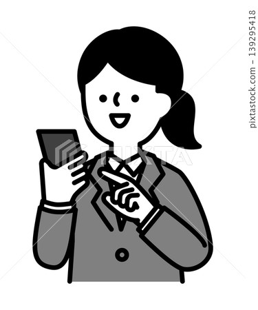 Illustration of a woman operating a smartphone with a smile Illustration of a woman operating a smartphone with a smile 139295418