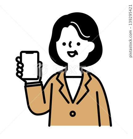 An illustration of a smiling senior woman showing her smartphone screen. An illustration of a smiling senior woman showing her smartphone screen. 139295421