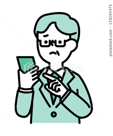 An illustration of a senior man operating a smartphone with an anxious expression. An illustration of a senior man operating a smartphone with an anxious expression. 139295473