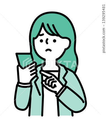 一幅插圖，描繪了一位表情憂慮的女子正在使用智慧型手機。 139295481