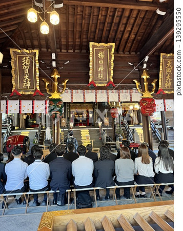 The main hall of Kushida Shrine in Hakata. A scene of prayers being performed in a solemn atmosphere. 139295550