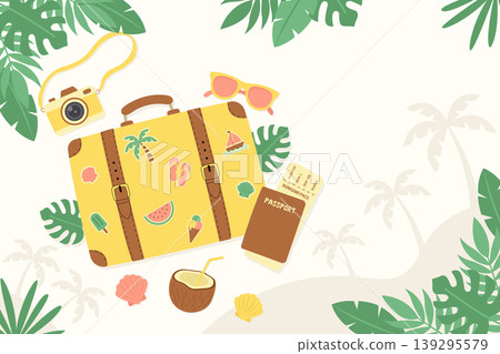 Summer travel background with luggage and empty copy space vector illustration. Summer travel background with luggage and empty copy space vector illustration. 139295579