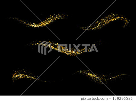 Set of five abstract golden particle wave elements on black background Set of five abstract golden particle wave elements on black background 139295585
