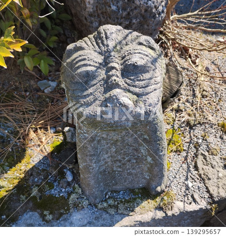 Moss-covered stone statue's face Moss-covered stone statue's face 139295657