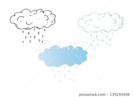 Vector blue rain clouds. Graphic hand drawn weather element with falling precipitation illustration isolated on background. For designer, weather-related design, Eco-Friendly. Garden Soil Enrichment Vector blue rain clouds. Graphic hand drawn weather element with falling precipitation illustration isolated on background. For designer, weather-related design, Eco-Friendly. Garden Soil Enrichment 139295696