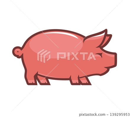 Farm pig icon, pork meat symbol. Pig market vector icon, BBQ meat butchery or agriculture label. Pork butcher symbol or domestic animal farm emblem with funny pink pig or cute fat piglet 139295953