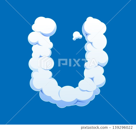 Cartoon white cloudy sky font letter U. White cloud typeset font symbol, white mist English alphabet isolated vector letter. Heaven cloudy sky kids ABC typeface sign or fluffy smoke type element Cartoon white cloudy sky font letter U. White cloud typeset font symbol, white mist English alphabet isolated vector letter. Heaven cloudy sky kids ABC typeface sign or fluffy smoke type element 139296022