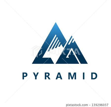 Triangle pyramid or mountain icon. Graphic triangular shape vector sign, business company mountain isolated symbol. Law or accounting firm triangle emblem or abstract pyramid dark blue icon Triangle pyramid or mountain icon. Graphic triangular shape vector sign, business company mountain isolated symbol. Law or accounting firm triangle emblem or abstract pyramid dark blue icon 139296037