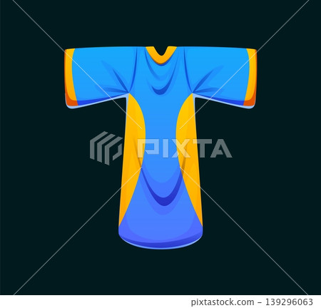 Cartoon soccer player t-shit alphabet font letter T. Soccer league typeset element, sport game type vector sign. European football match English alphabet letter or ball game sport font symbol Cartoon soccer player t-shit alphabet font letter T. Soccer league typeset element, sport game type vector sign. European football match English alphabet letter or ball game sport font symbol 139296063