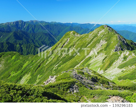 View of Mt. Daisenjōgatake and the southern part of the Southern Alps from Mt. Senjōgatake in the Southern Alps View of Mt. Daisenjōgatake and the southern part of the Southern Alps from Mt. Senjōgatake in the Southern Alps 139296183