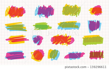 Colorful abstract marker scribbles set on grid background 139296611