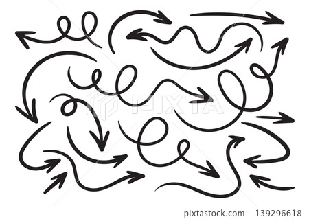 Doodle navigation symbols and sketch arrows isolated on light background Doodle navigation symbols and sketch arrows isolated on light background 139296618