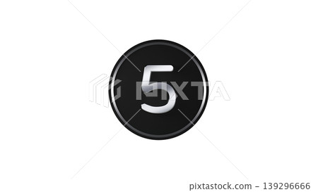 Modern Black Medal Number 5 [Silver] Rubber Texture 3D Icon Transparent Background 139296666