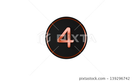 Modern Black Medal, Number 4 [Bronze], Rubber Texture, 3D Icon, Transparent Background 139296742