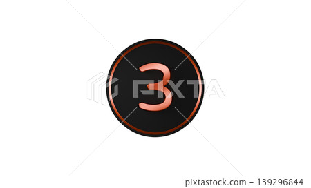 Modern Black Medal, Number 3 [Bronze], Rubber Texture, 3D Icon, Transparent Background 139296844