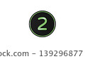 Modern black medal, number 2 [green], rubber texture, 3D icon, transparent background. 139296877