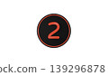 Modern black medal, number 2 [red], rubber texture, 3D icon, transparent background. 139296878