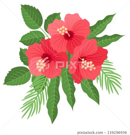 Flower bouquet with Hibiscus, Palm and Mango Leaves. Traditional Indian flower garlandFlower bouquet with Hibiscus, Palm and Mango Leaves. Traditional Indian flower garland Flower bouquet with Hibiscus, Palm and Mango Leaves. Traditional Indian flower garlandFlower bouquet with Hibiscus, Palm and Mango Leaves. Traditional Indian flower garland 139296936