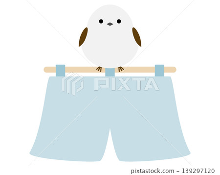 Long-tailed tit and 2-panel noren (Japanese curtain) - Blue Long-tailed tit and 2-panel noren (Japanese curtain) - Blue 139297120