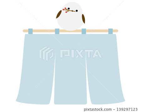 Long-tailed tit and 3-panel curtain (blue) Long-tailed tit and 3-panel curtain (blue) 139297123