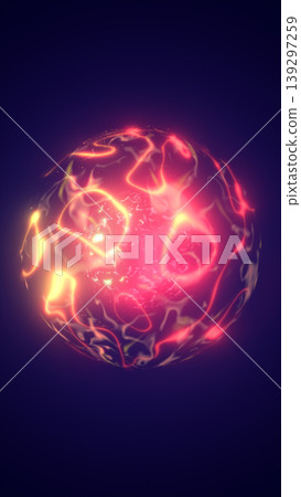 Glowing red plasma energy sphere with fiery swirls on dark background, sci-fi power orb concept 139297259