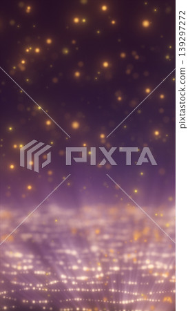 Floating golden bokeh particles over a soft purple horizon, dreamy abstract background with glowing dust and depth for elegant festive designs Floating golden bokeh particles over a soft purple horizon, dreamy abstract background with glowing dust and depth for elegant festive designs 139297272