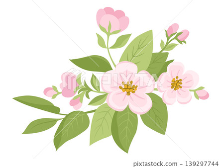 Spring Apple Tree Flowers with Buds and Leaves Spring Apple Tree Flowers with Buds and Leaves 139297744